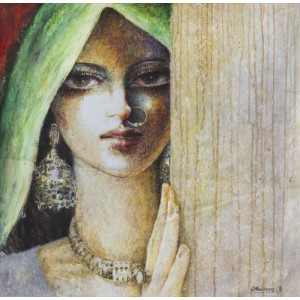 Moazzam Ali, Aesthetics & The Indus Woman III, 33 X 33 Inches, Watercolour on Canvas, Figurative Painting, AC-MOZ-021